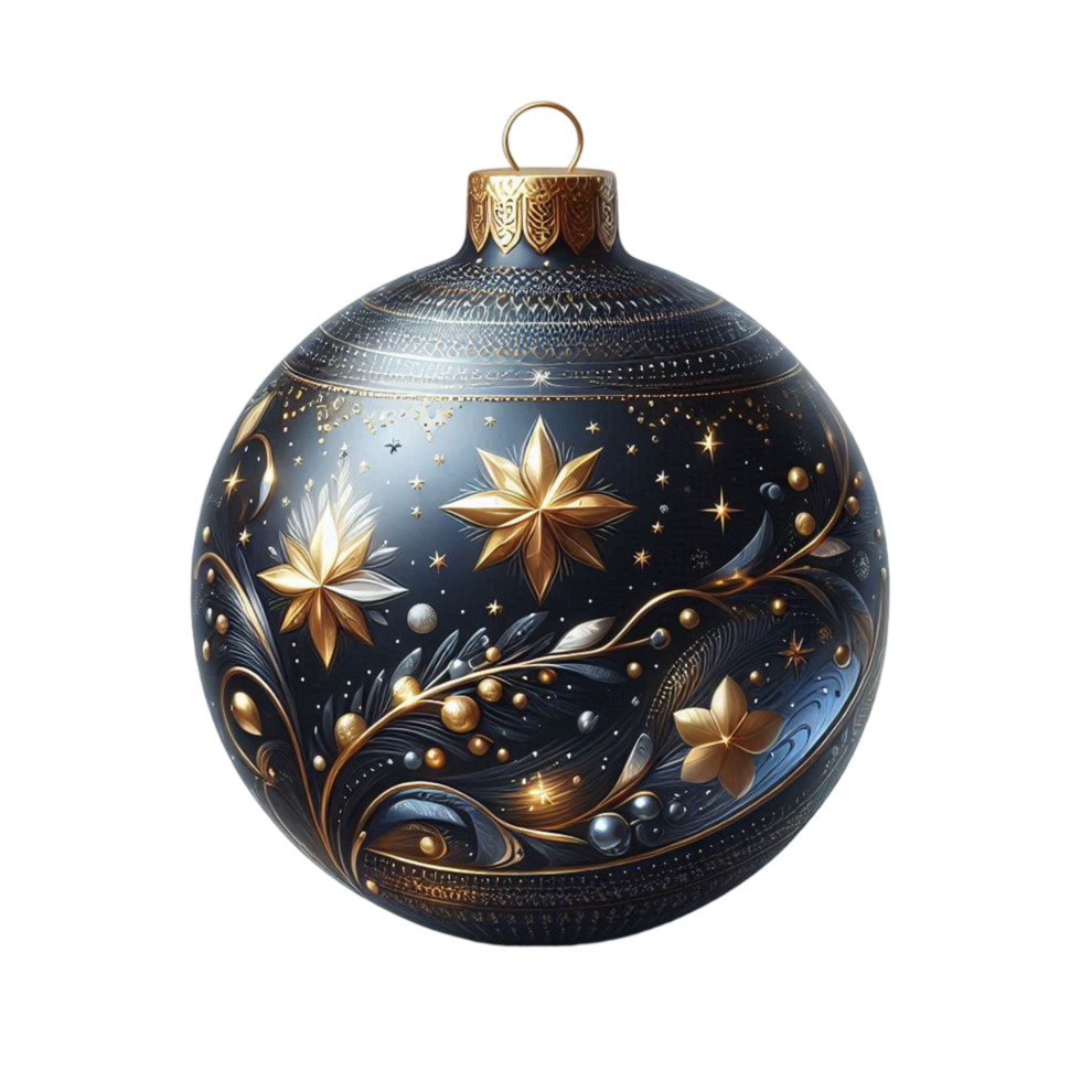 Black Christmas ornament. High quality decorated with flower pattern isolated on transparent background png