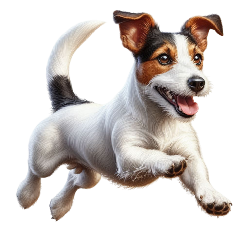 A dog jumping up in the air on a transparent background png