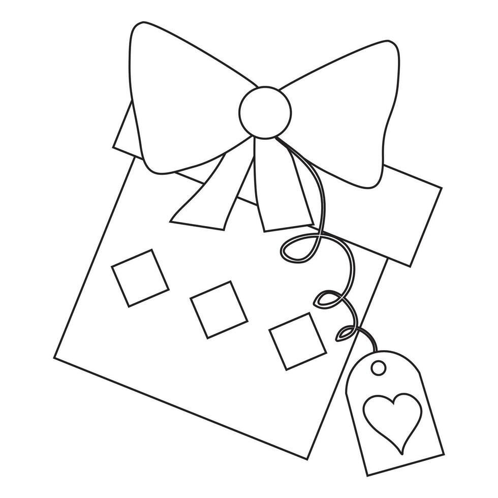 A gift box with a bow and a tag coloring page vector