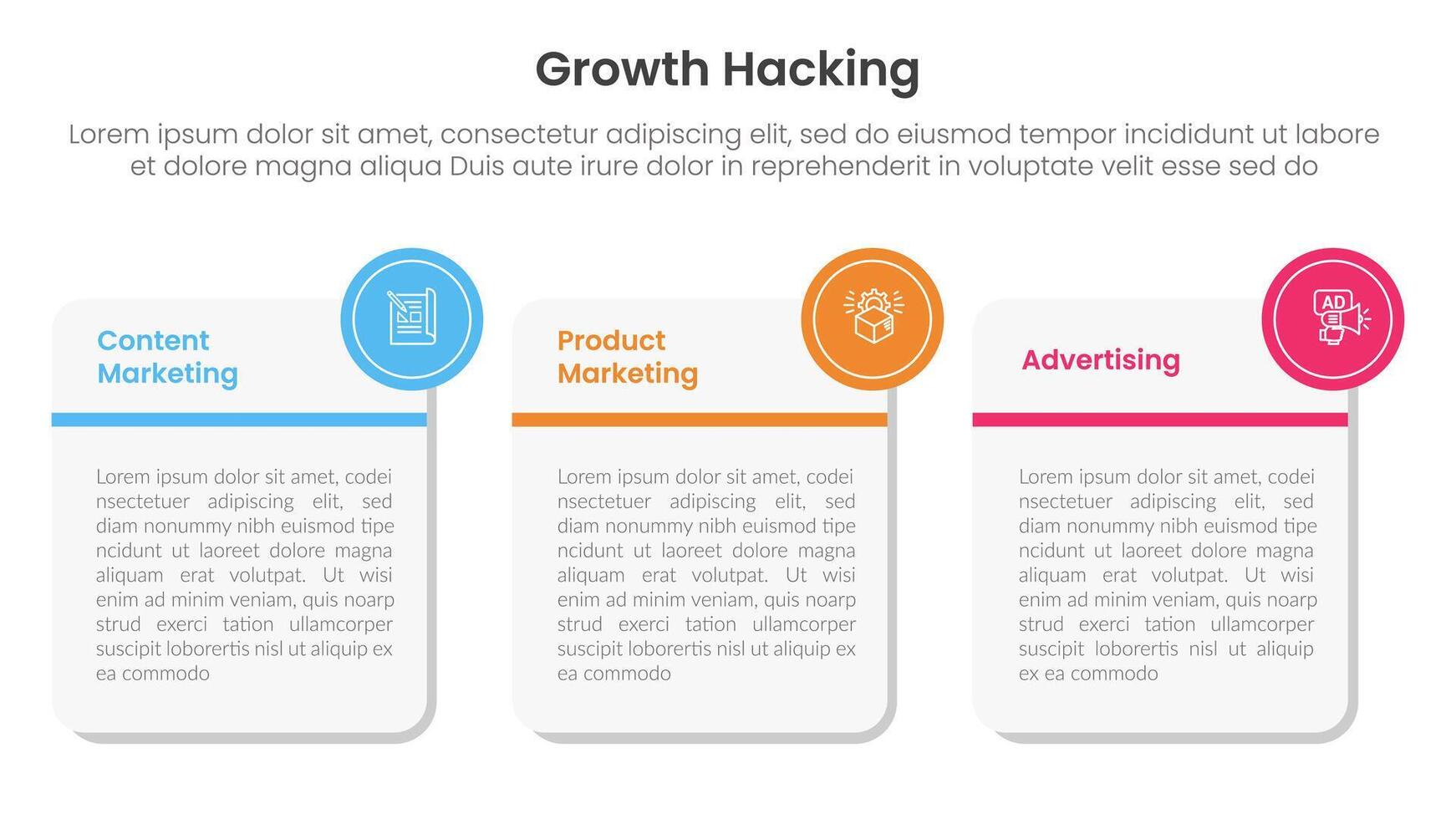 growth hacking infographic 3 point with big round square box for slide presentation vector