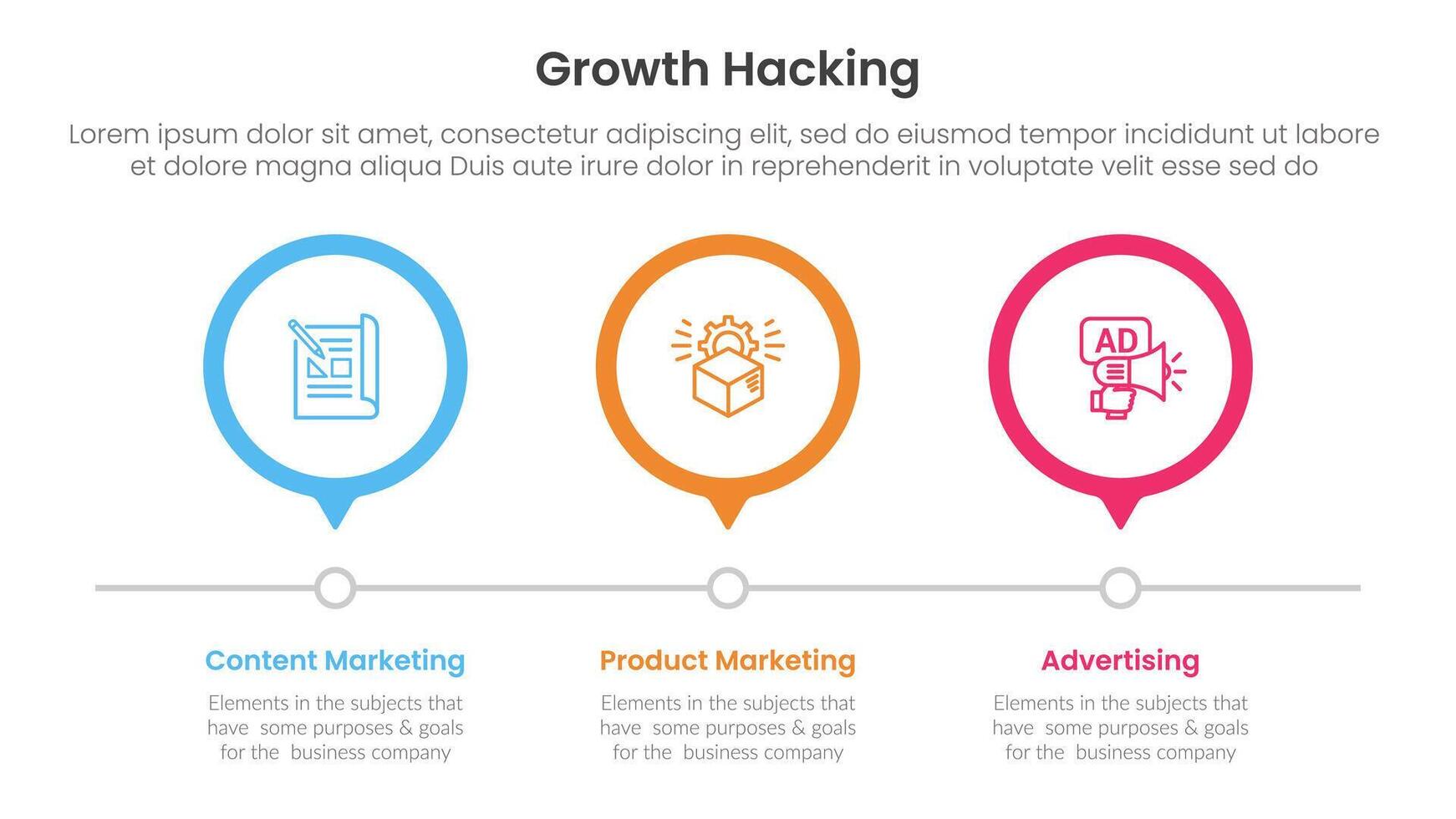 growth hacking infographic 3 point with outline circle timeline right direction for slide presentation vector