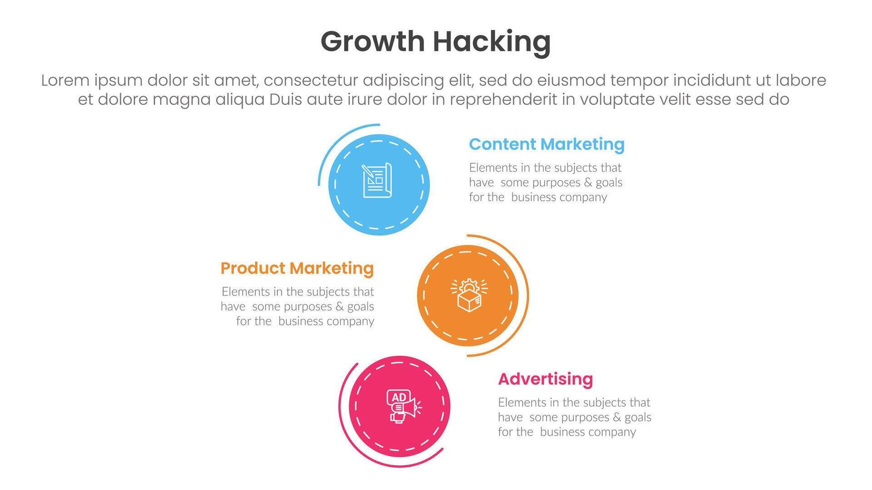 growth hacking infographic 3 point with vertical stack circle direction for slide presentation vector