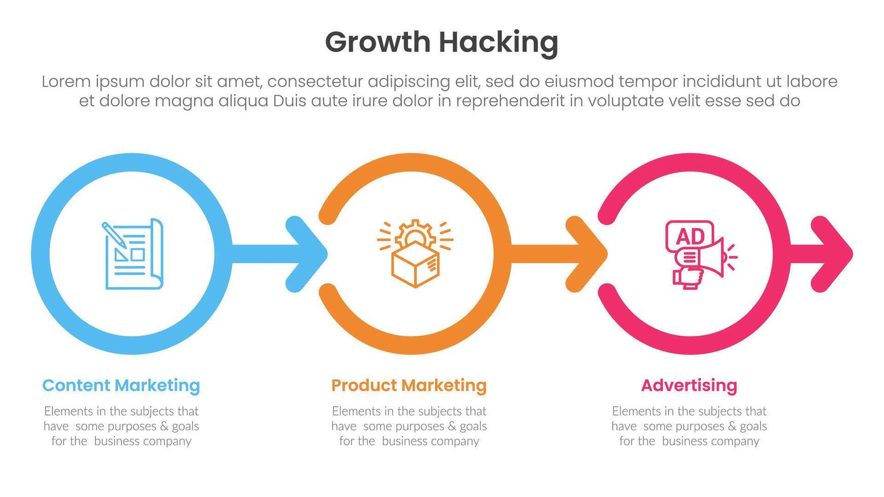 growth hacking infographic 3 point with outline circle right arrow direction for slide presentation vector