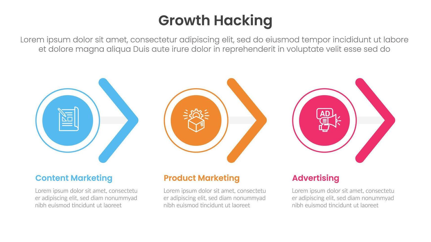 growth hacking infographic 3 point with circle and arrow shape right direction for slide presentation vector