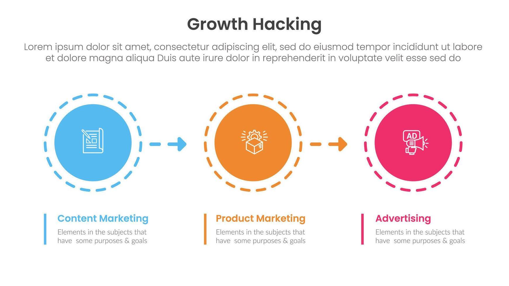 growth hacking infographic 3 point with circle and arrow right direction for slide presentation vector