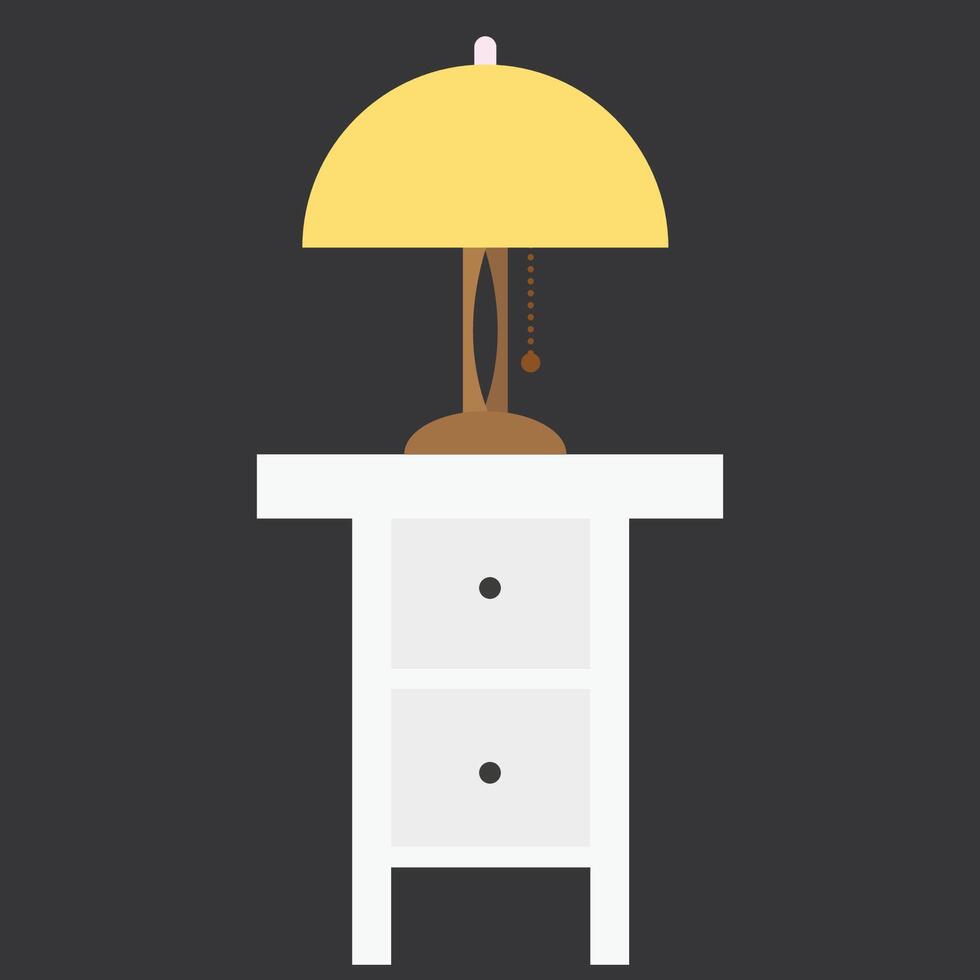 A table with a lamp on top and a drawer vector