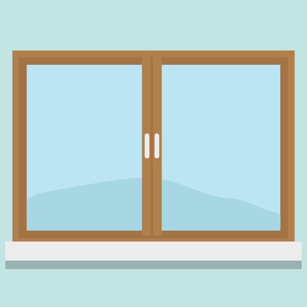 An open window with a wooden frame and a glass pane vector