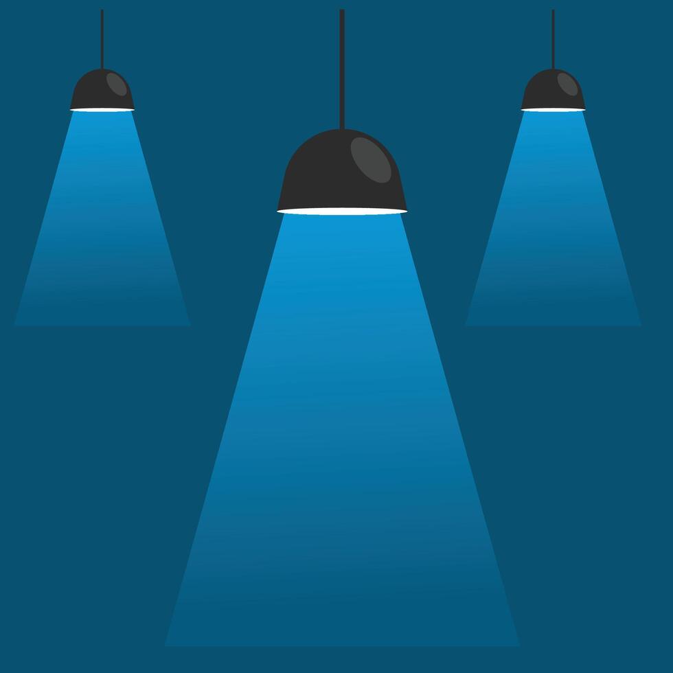 Three lights hanging from the ceiling in a blue background vector