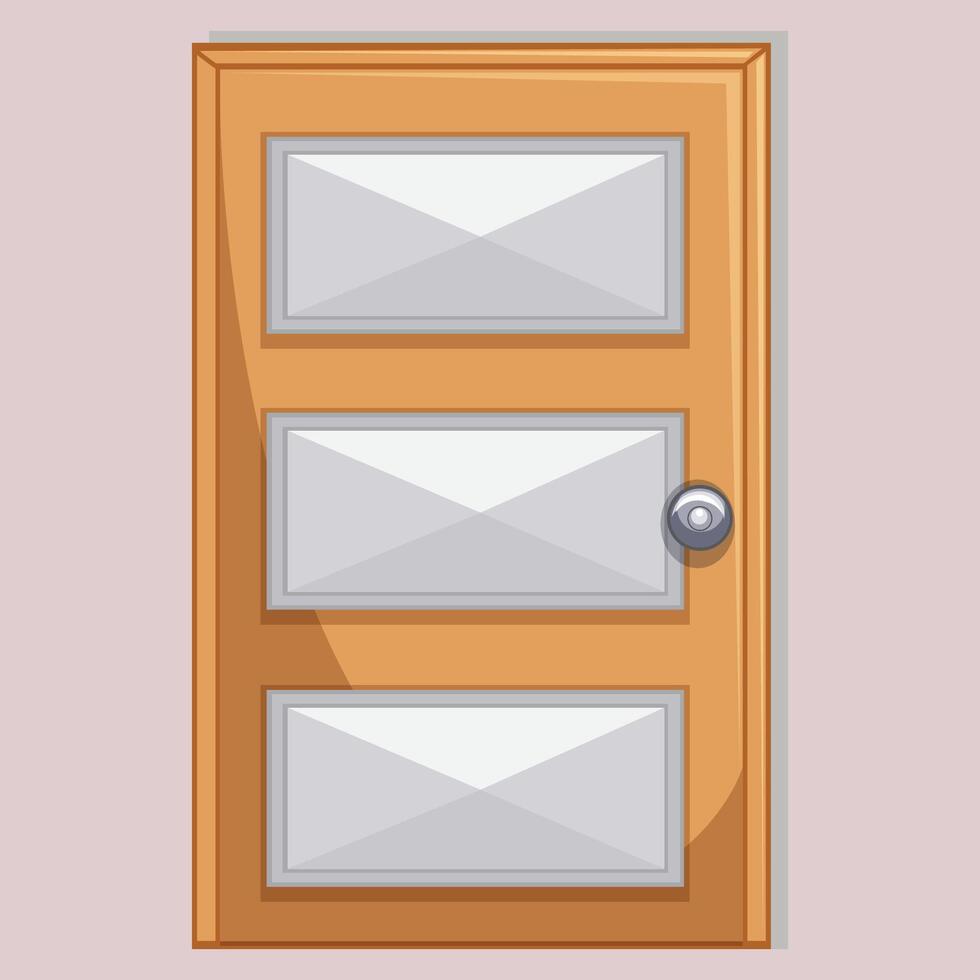 An illustration of a wooden door with three white panels vector