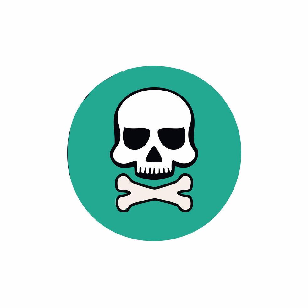 Skull and crossbones icon on green background illustration. vector