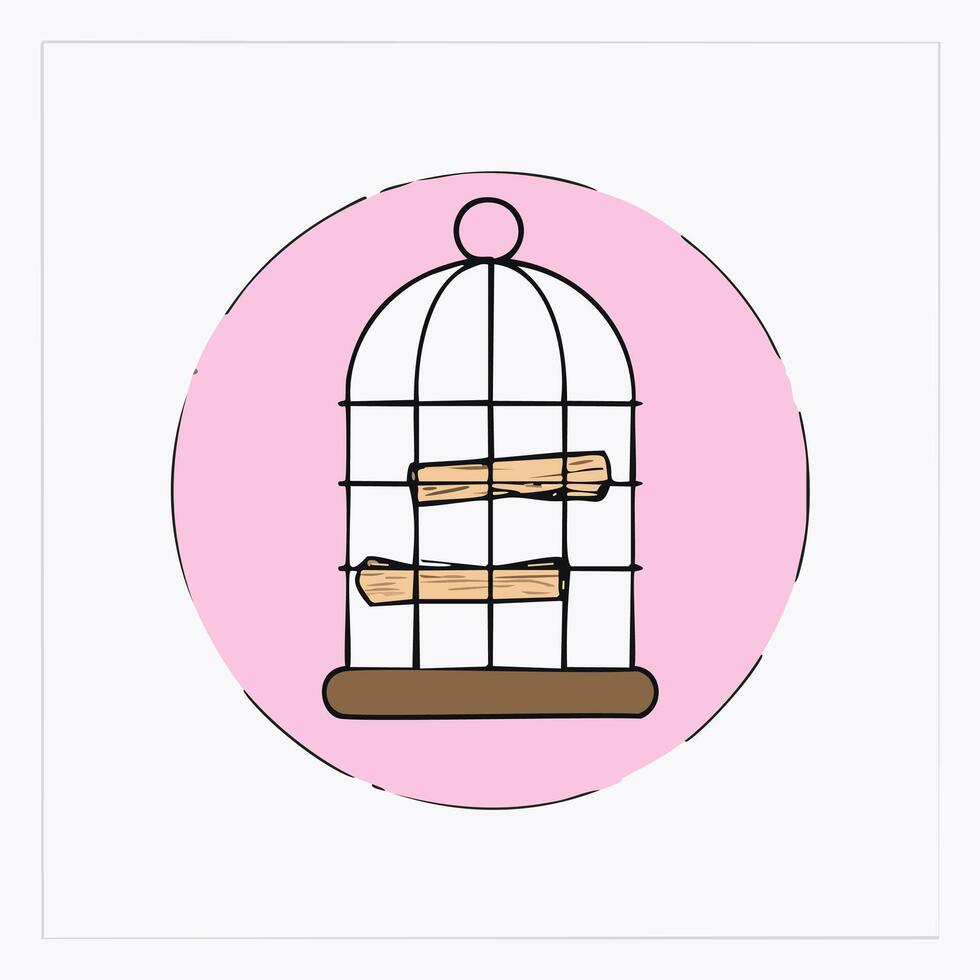 Bird cage icon illustration of bird cage with wood sign. vector