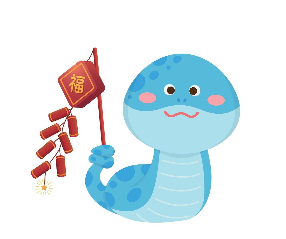 Playful and cute snake character or mascot with firecrackers, reptile, cartoon character for Chinese New Year vector