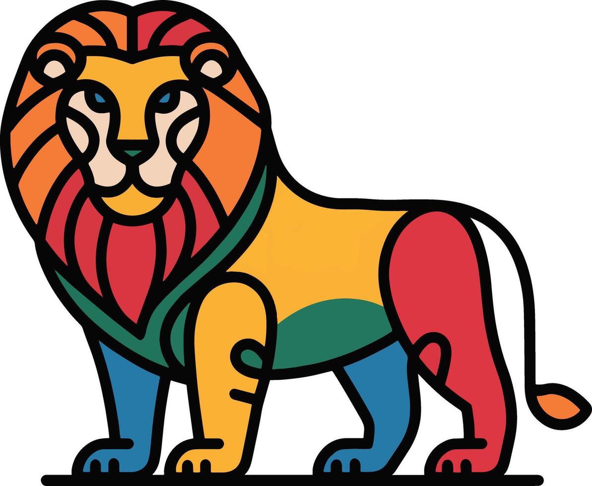 lion drawing colorful digital art premium quality blank background vector
