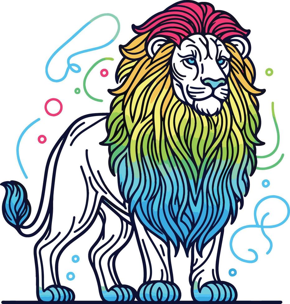 lion drawing different color digital colorful line art blank background vector