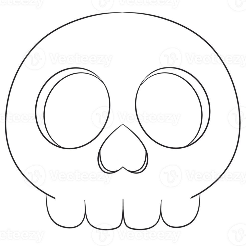 Cute skull Halloween hand drawn line art illustration Translucent background, white-black, decorating worksheets, coloring books. png