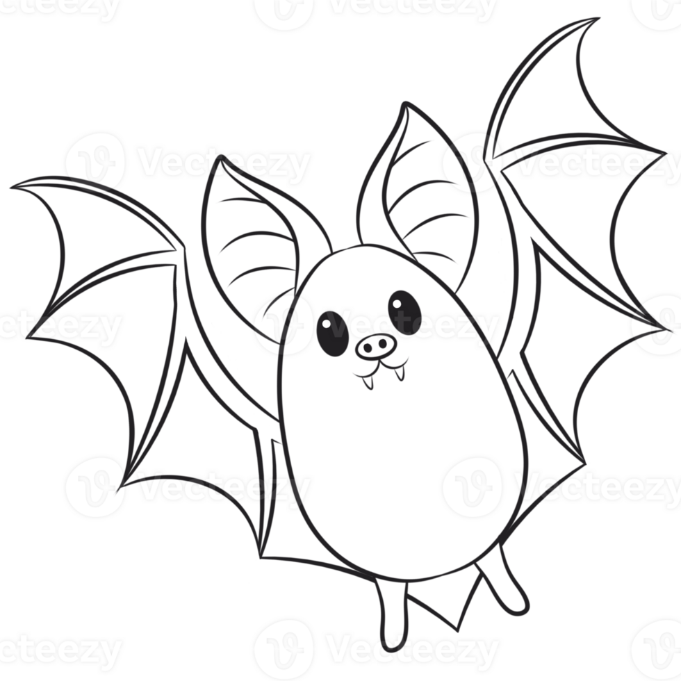 Cute bat Halloween hand drawn line drawing black and white, decorate worksheet, coloring book png