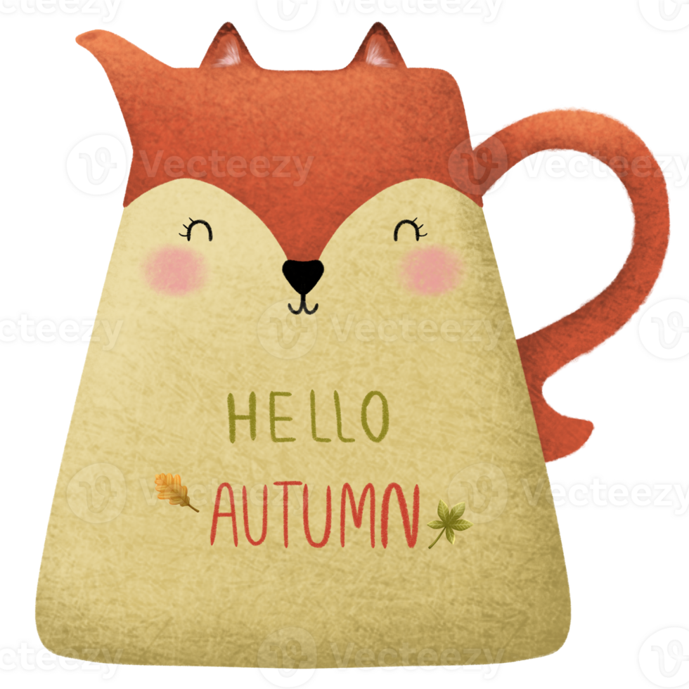Autumn element painting of hat, hot chocolate mug and hot kettle colored pencil drawings Autumn clip art png