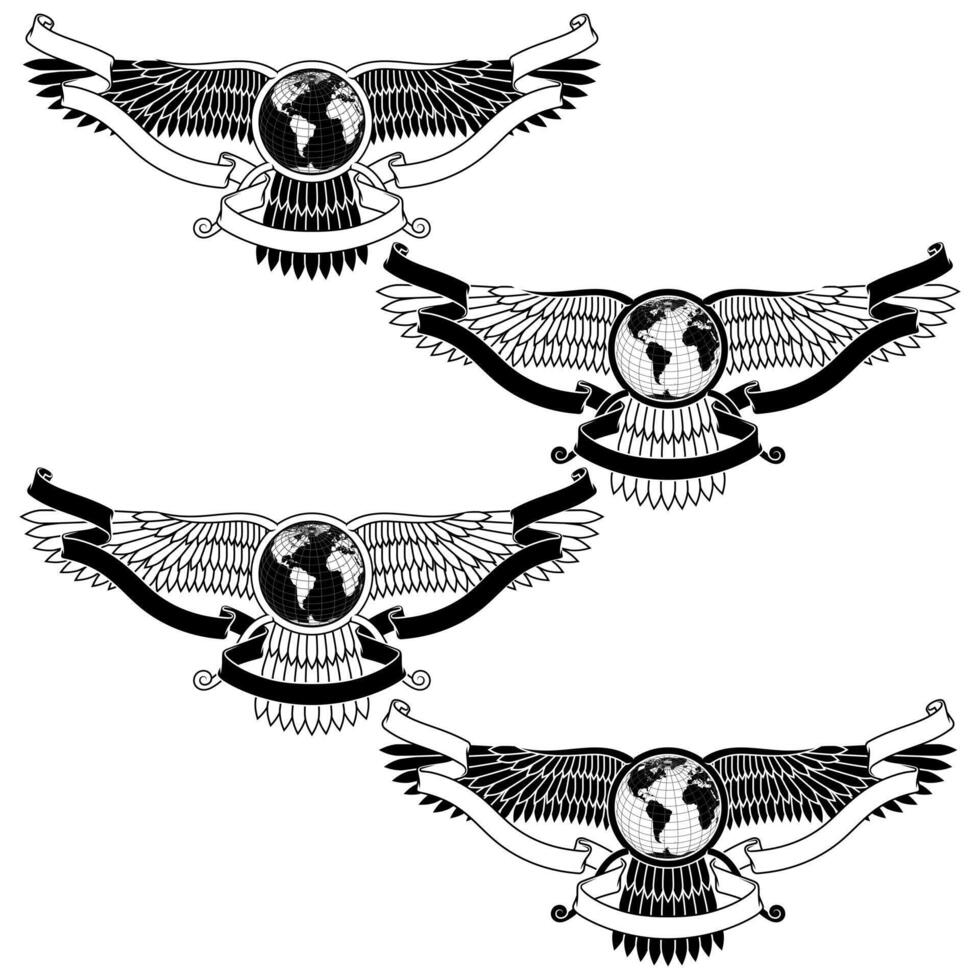 Faravahar symbol, winged sun disk, symbol of Zoroastrian religion, winged disk with planet earth vector