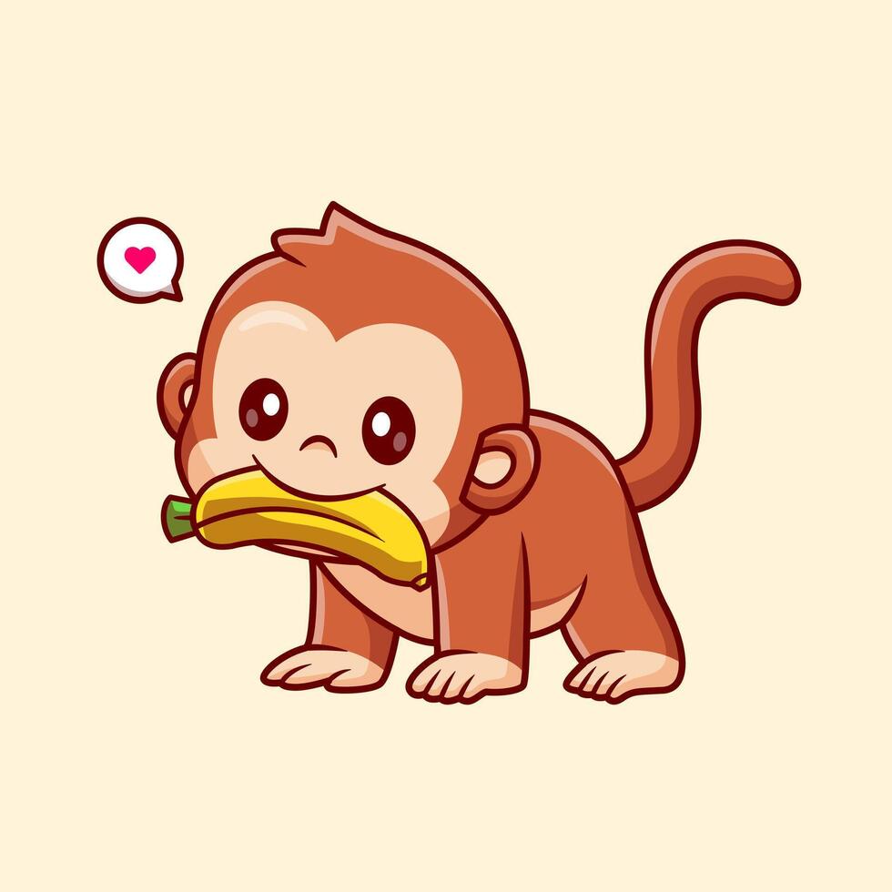 Cute Monkey Bite Banana Cartoon vector