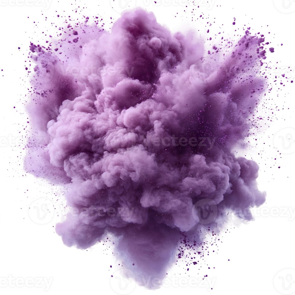 purple powder explosion . purple powder isolated. purple color exploding png