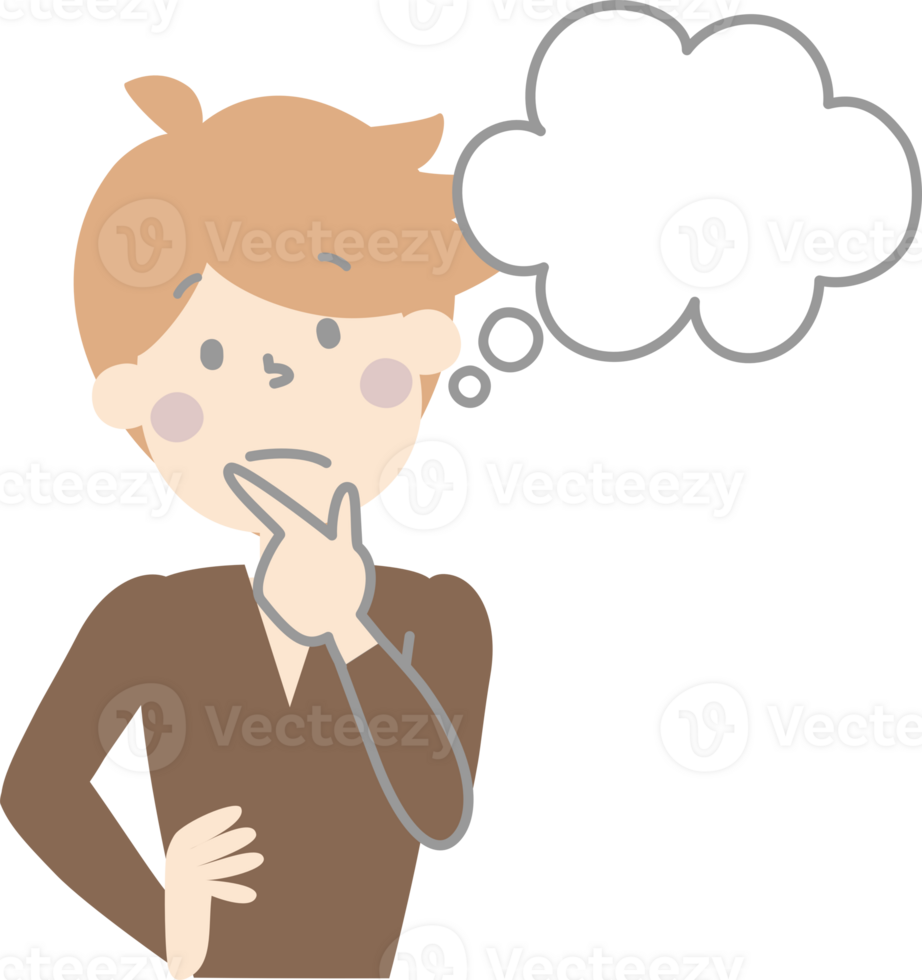 collection set of cute doodle hand draw facial expression speech bubble balloon with thinking boy man character, text box think speak talk banner png