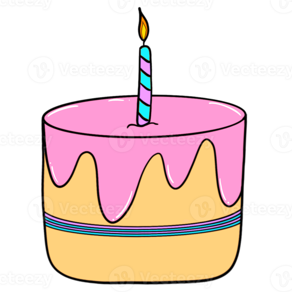 Pink birthday cake with a candle, clip art png