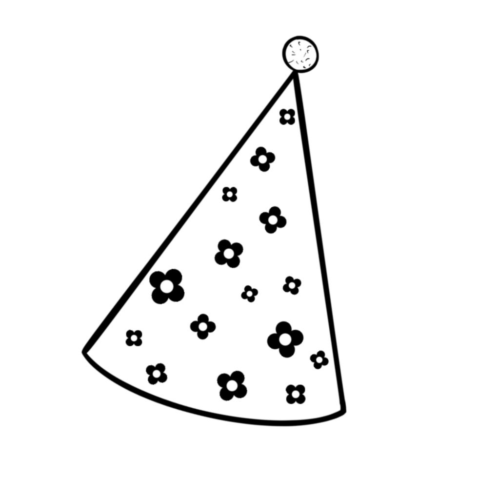 A black outline of a party hat with flowers png