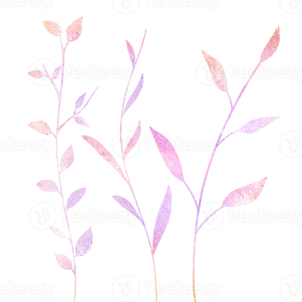 Glittery Pink Branches with Leaves on a Transparent Background png
