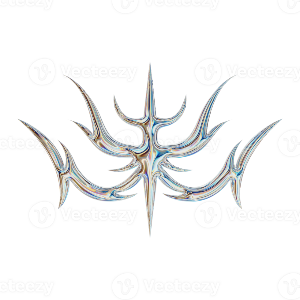 3D abstract neo tribal shape. Aesthetic y2k cyber gothic style. 3D render png