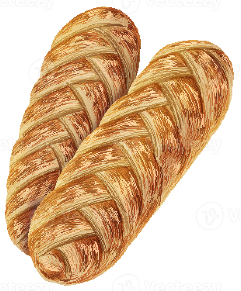 Two Danish braided bread in pixel art style png