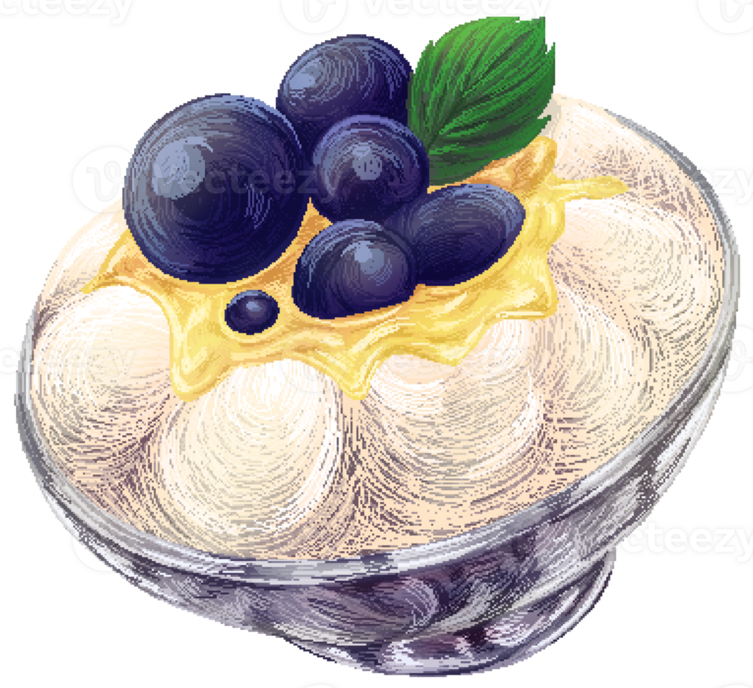 Pavlova with blue berry on top in pixel art style png