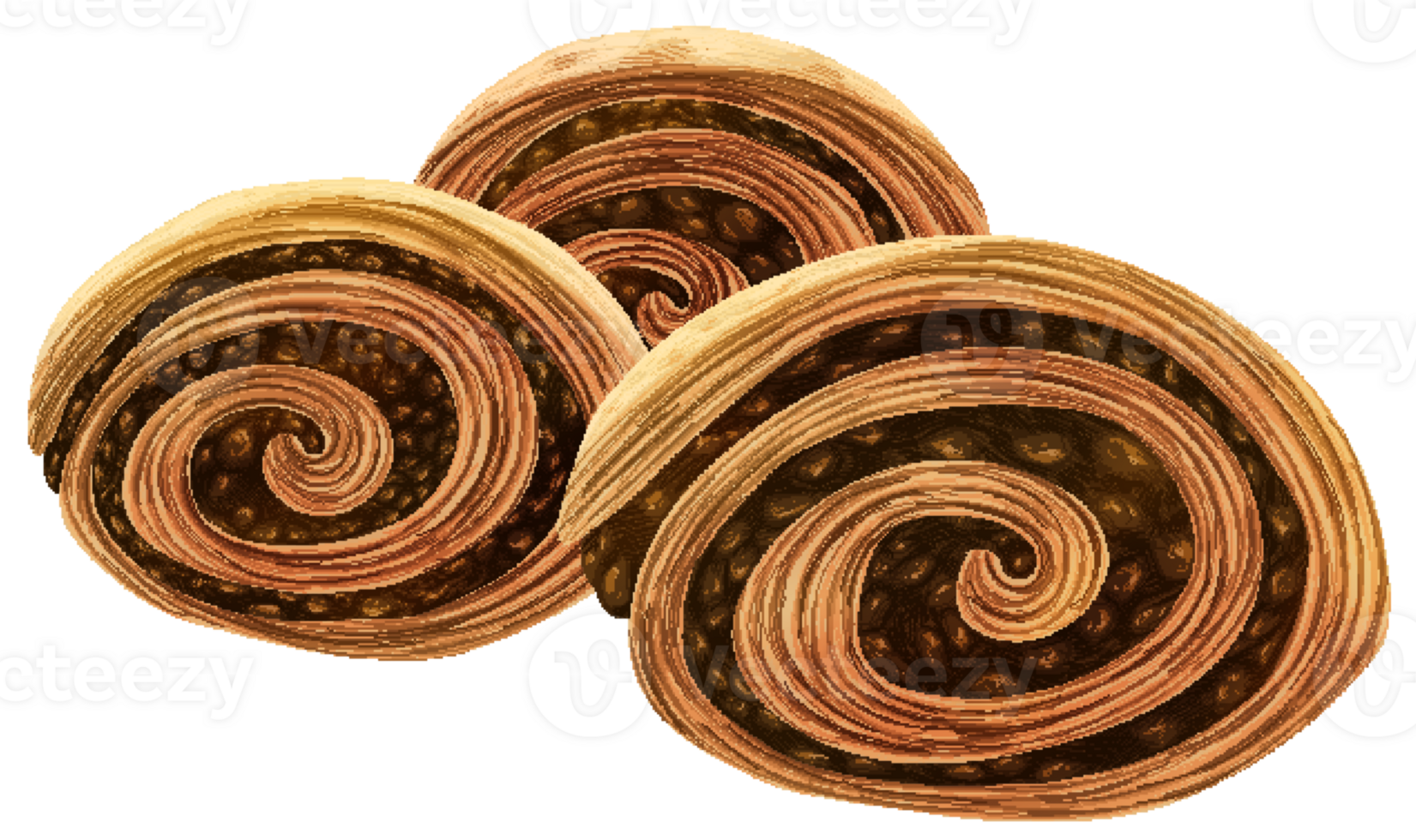 Three slice of Rugelach in pixel art style png