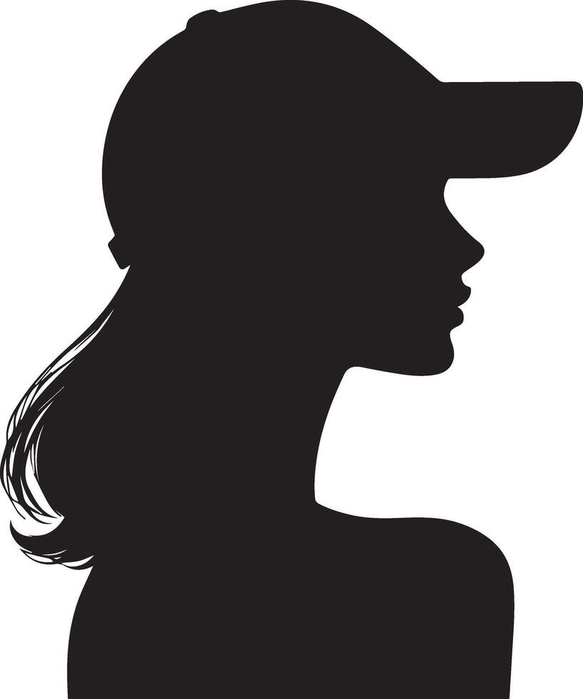 Silhouette of female with ponytail in a baseball cap. vector