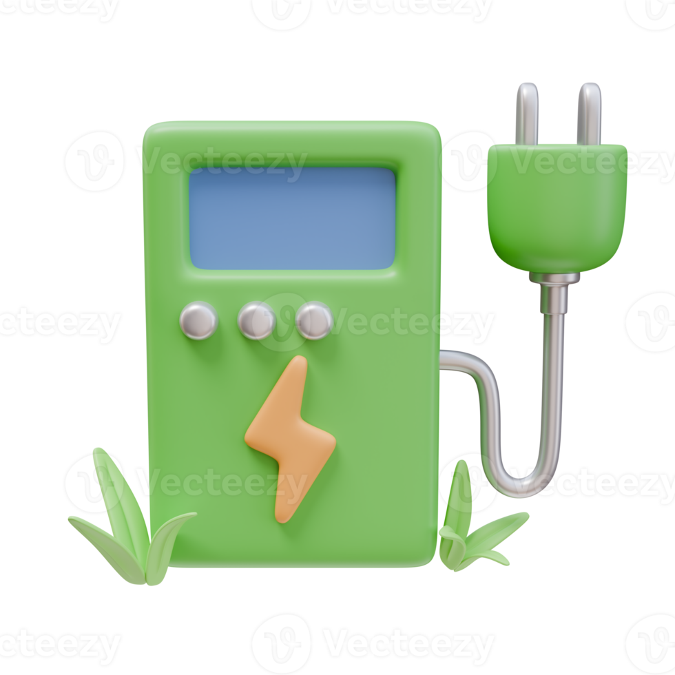 3D Render Icon Charging Station for Electric Car Plug. Ecology Green Energy Environment Concept. 3D Illustration Design Web Mobile App png