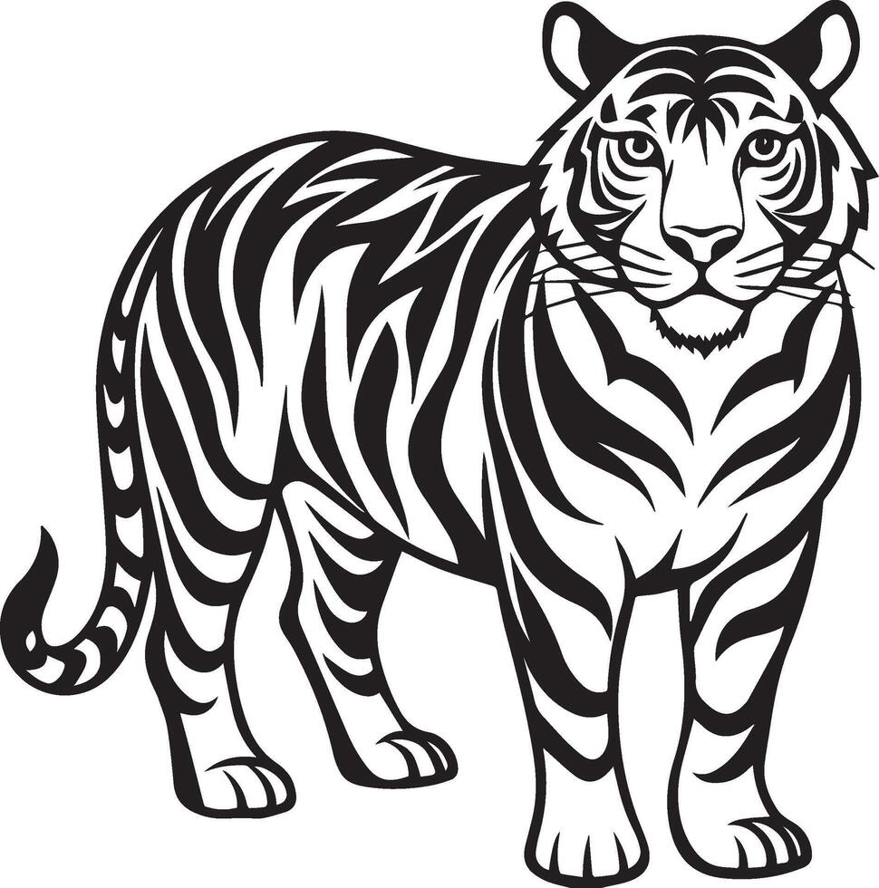 a tiger is standing in a black and white drawing vector