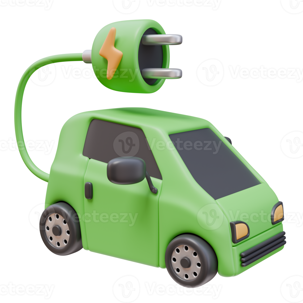 3D Render Icon Green Electric Car with Plug. Ecology Green Energy Environment Concept. 3D Illustration Design Web Mobile App png