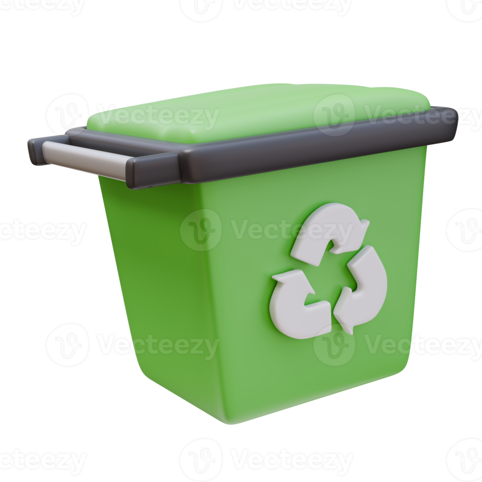 3D Render Icon Recycling Bin with Recycle Symbol. Ecology Nature Care Environment Concept. 3D Illustration Design Web Mobile App png