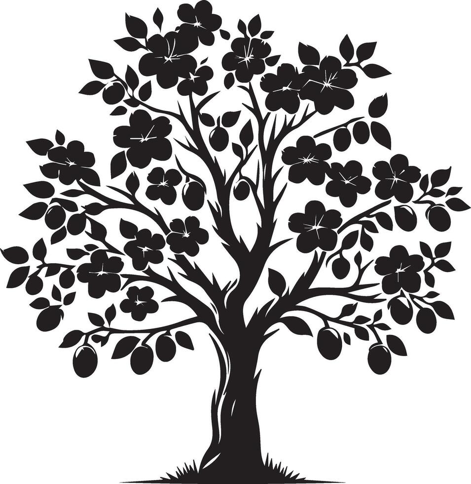 black flower tree silhouette vector