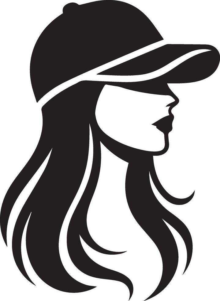 simple woman wearing a cap silhouette illustration design isolated black background vector