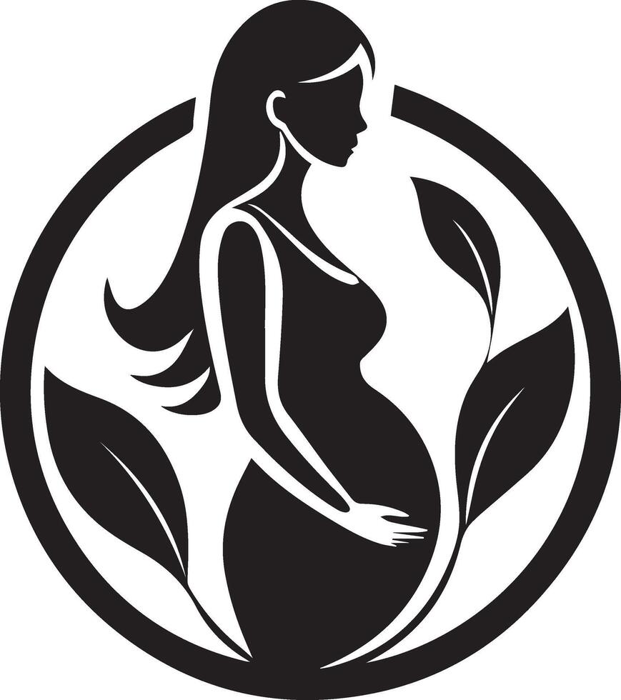 a pregnant woman with leaves in a circle vector