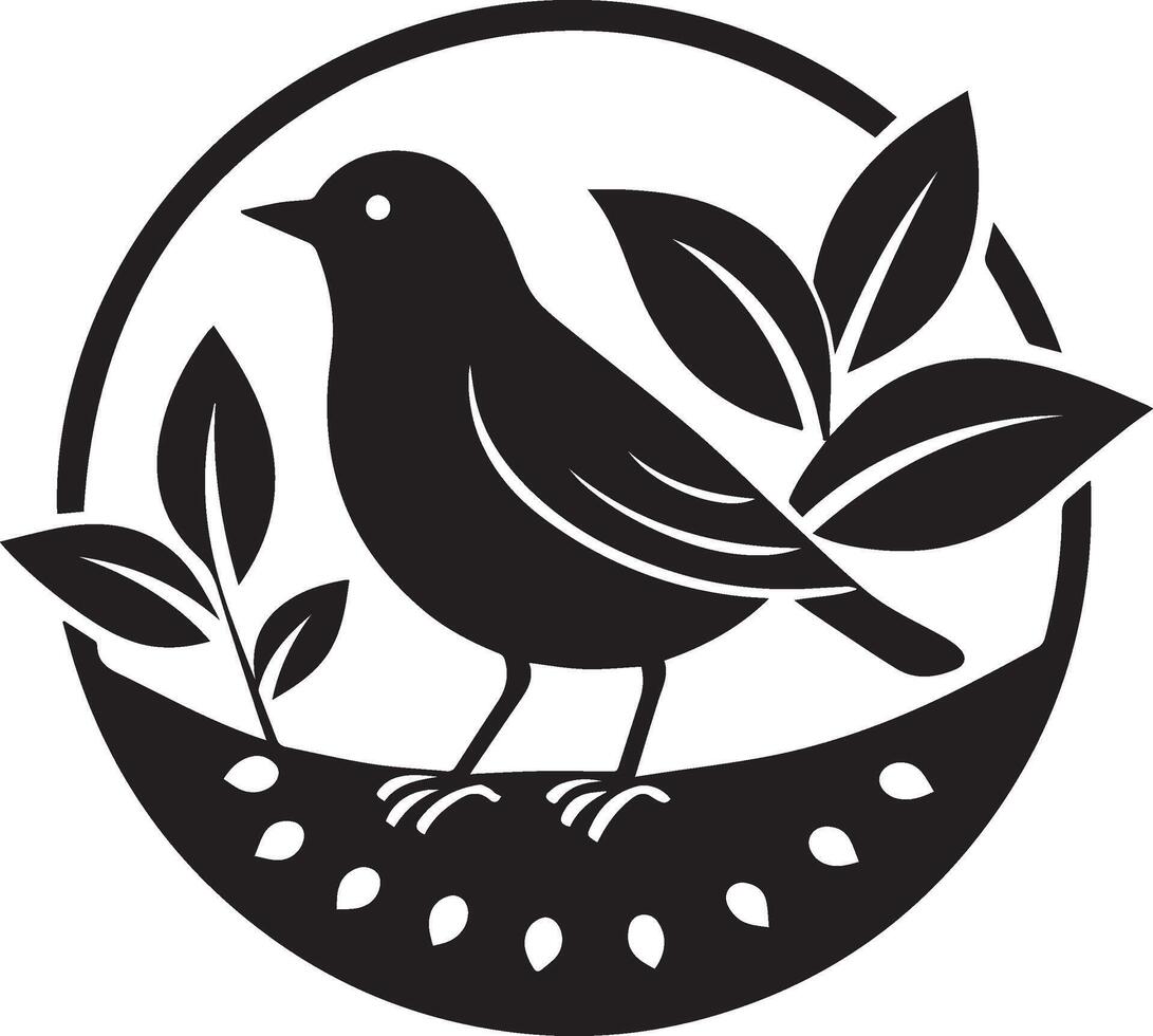 a black and white bird logo with leaves and leaves vector