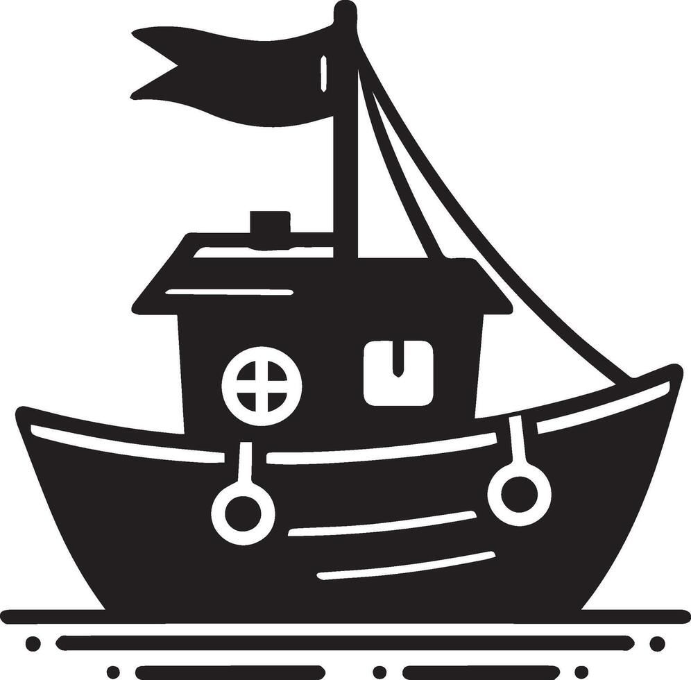 a black and white illustration of a boat with a flag vector