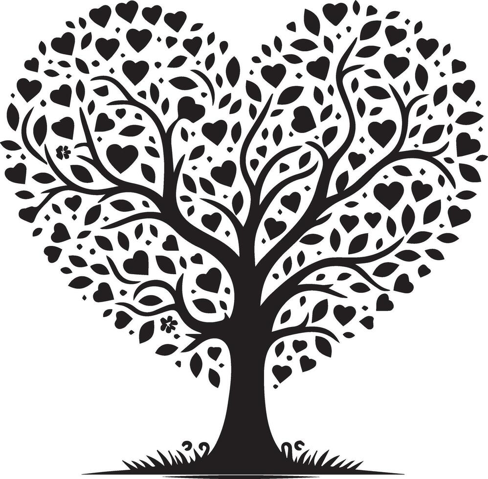 a black and white heart tree with hearts in the shape of a heart vector
