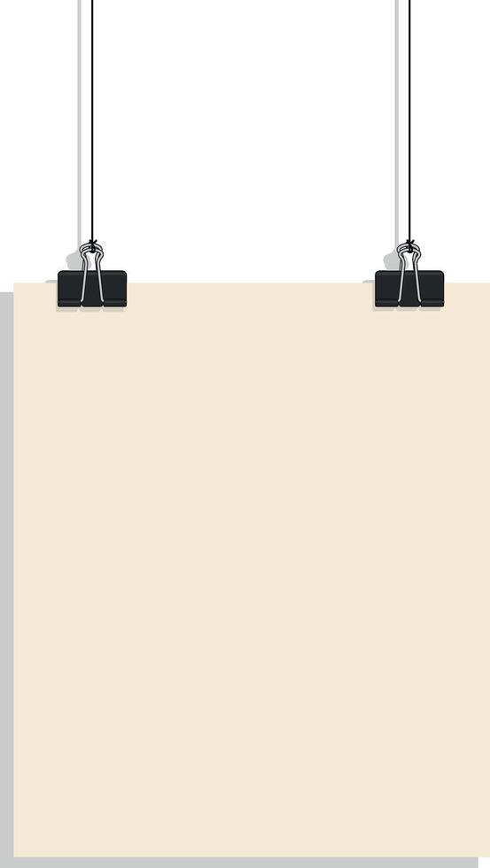 illustration of a sheet of paper or poster hanging on clips and rope without background vector