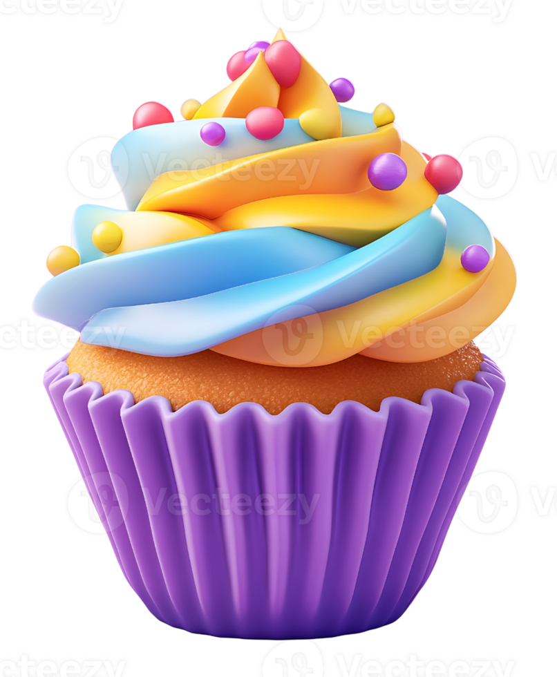 A cupcake with colorful icing on top png