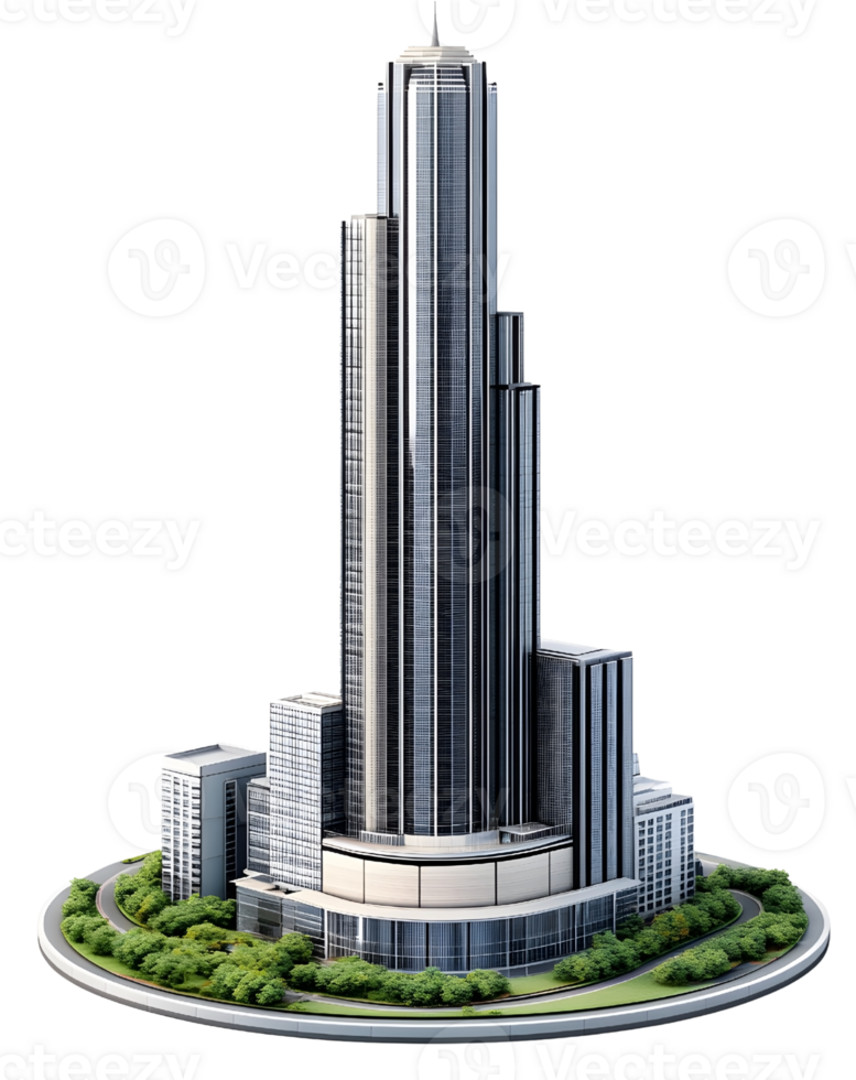 A 3d model of a tall building with a circular base png