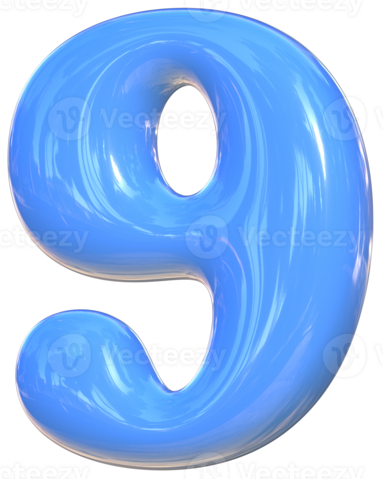 Nine 9 cute 3D number alphabet kawaii and colorful letters png