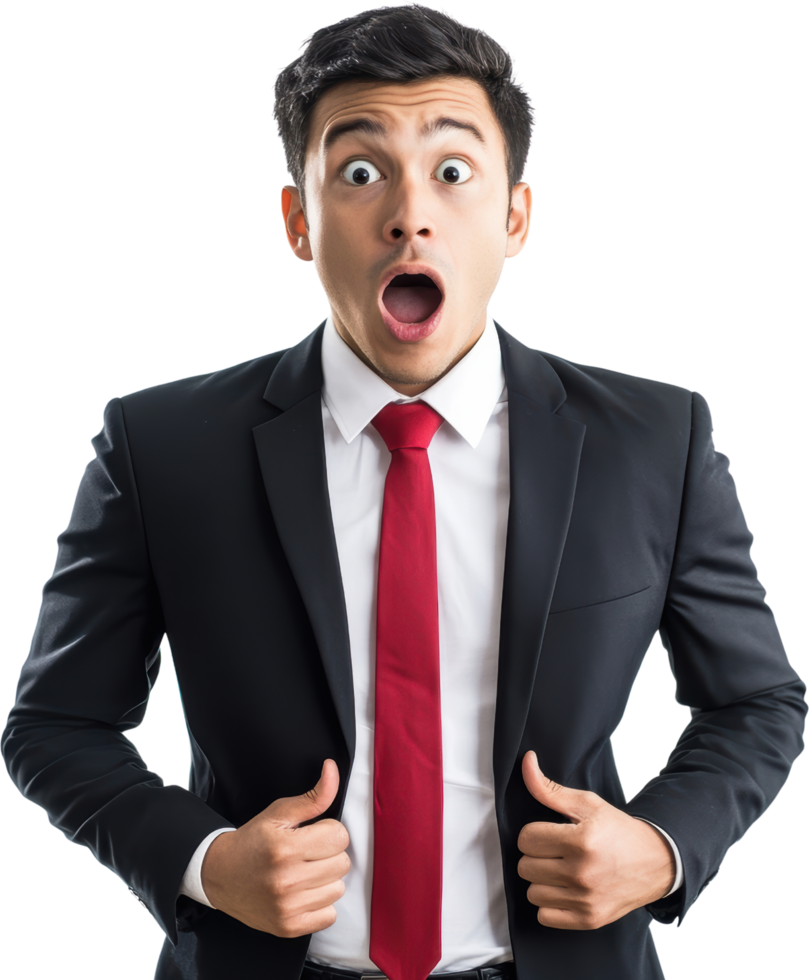 Shocked Businessman in Suit with Red Tie png