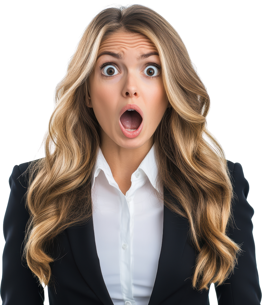 Surprised Woman with Blonde Hair in Business Suit png