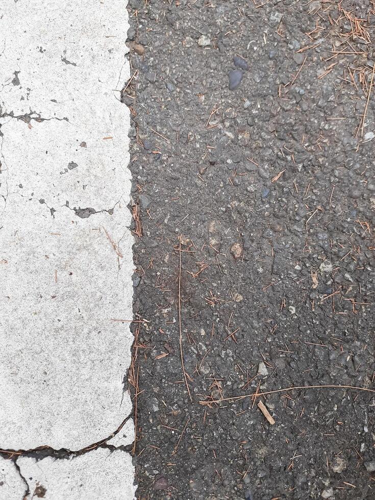 A white and black striped road sign on the ground photo